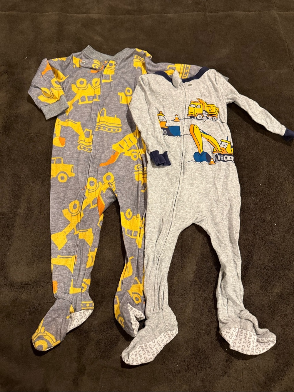 Carter's Gray & Yellow Construction Print Footed One-Pieces (2-Pack)